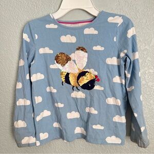 Mini Boden Bee Sequin Top Cloud Print Blue Cottagecore Whimsical Girls 8-9Y READ
